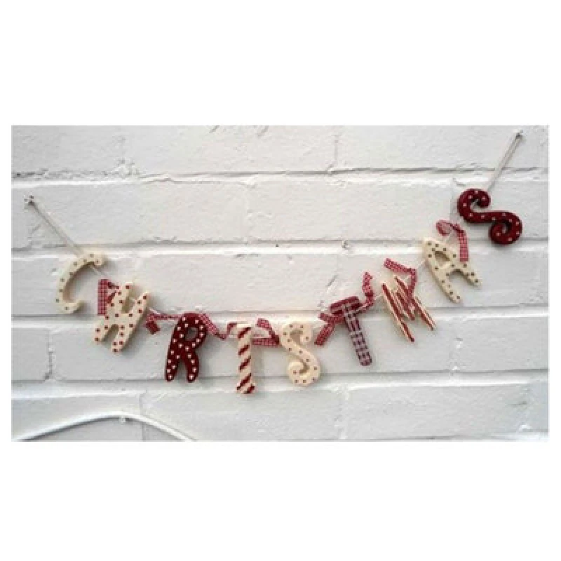 Image of Shatchi 70cm Vintage Country Style Tartan & Cream Wooden Christmas Garland Banner Gingham Ribbon Hanging Decorations Multi