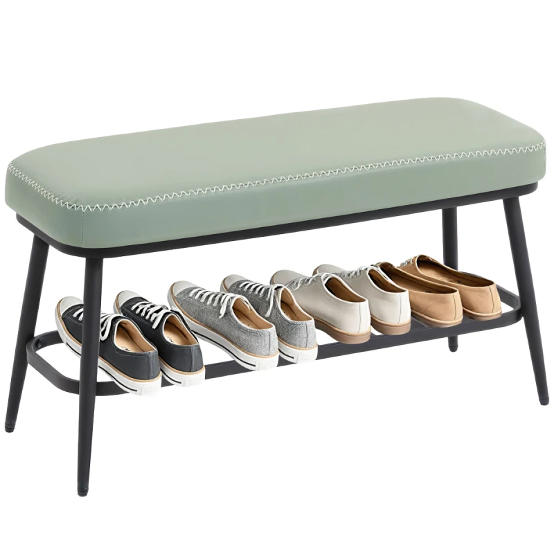 Image of HOMCOM HOMCOM PU Leather Shoe Storage Bench with Padded Seat Cushion for Hallway in Green Green One Size Unisex 5063603210288