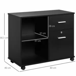 image of Vinsetto Mobile Printer Stand With Open Shelves And Lockable Drawer For A4 Size Documents Black