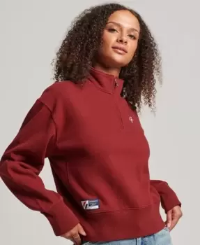 Image of Superdry Womens Essential Logo Half Zip Sweatshirt Red / Merlot - Size: 10