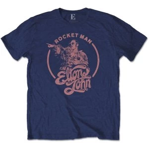 image of Elton John - Rocketman Circle Point Mens Large T-Shirt - Navy Blue