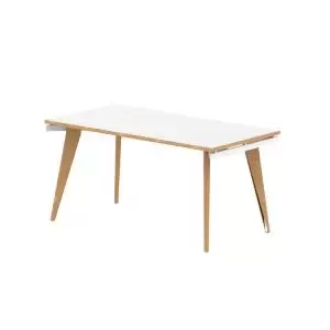 image of Oslo Single White Frame Wooden Leg Bench Desk 1600 White With Natural