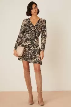 Image of Animal Spot Print Twist Front Mini Dress