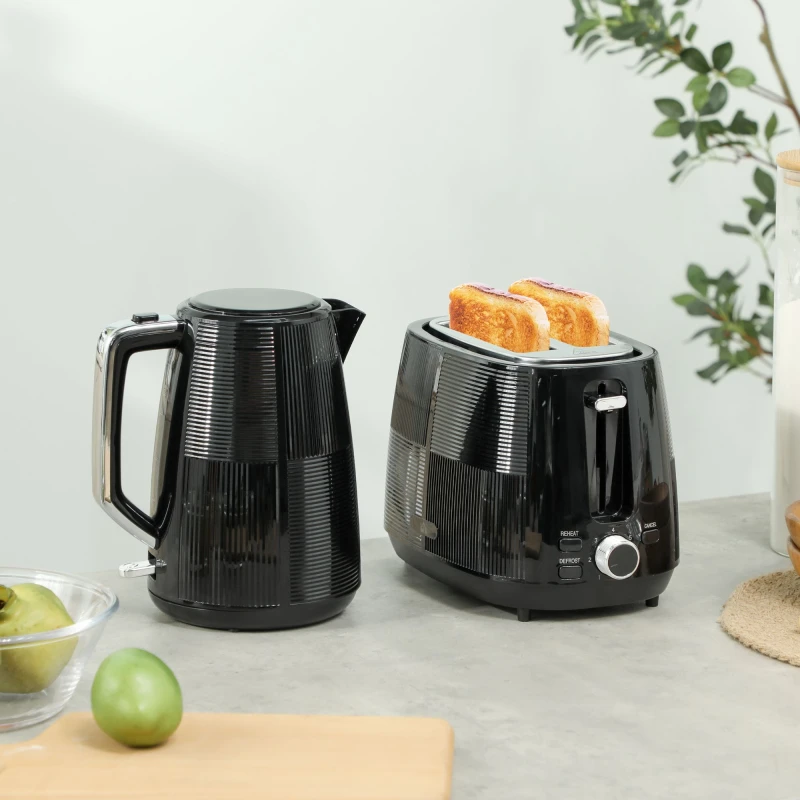 Image of HOMCOM HOMCOM 1.7L Fast Boil Electric Kettle and 2 Slice Water Toaster Set, Black 5063603103801