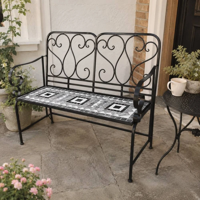 Image of Shatchi Medina Mosaic 2 Seater Garden Bench - Outdoor Patio Seat Multicolor Unisex