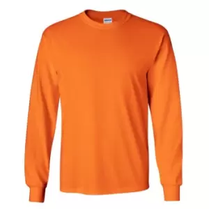 Gildan Mens Plain Crew Neck Ultra Cotton Long Sleeve T-Shirt (S) (Safety Orange)