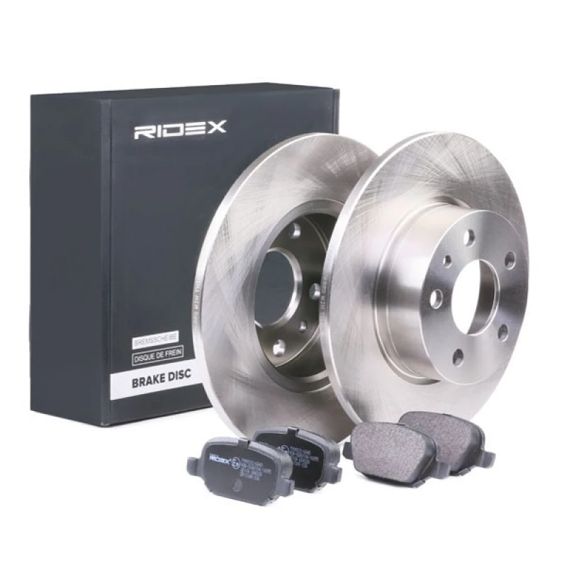 Image of RIDEX 3405B0089 Brake disc and pads set Rear Axle, Brake Disc Type: Solid Brake Set,disc brakes (3405)