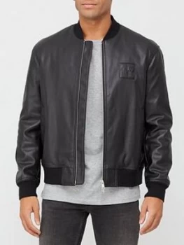 image of Armani Exchange Faux Leather Bomber Jacket Black Size M Men