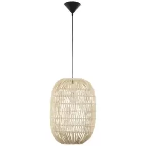 image of Amarillo 30cm Dome Pendant Ceiling Light Natural Rattan Black Fabric Wire, Base LED E27 - Merano