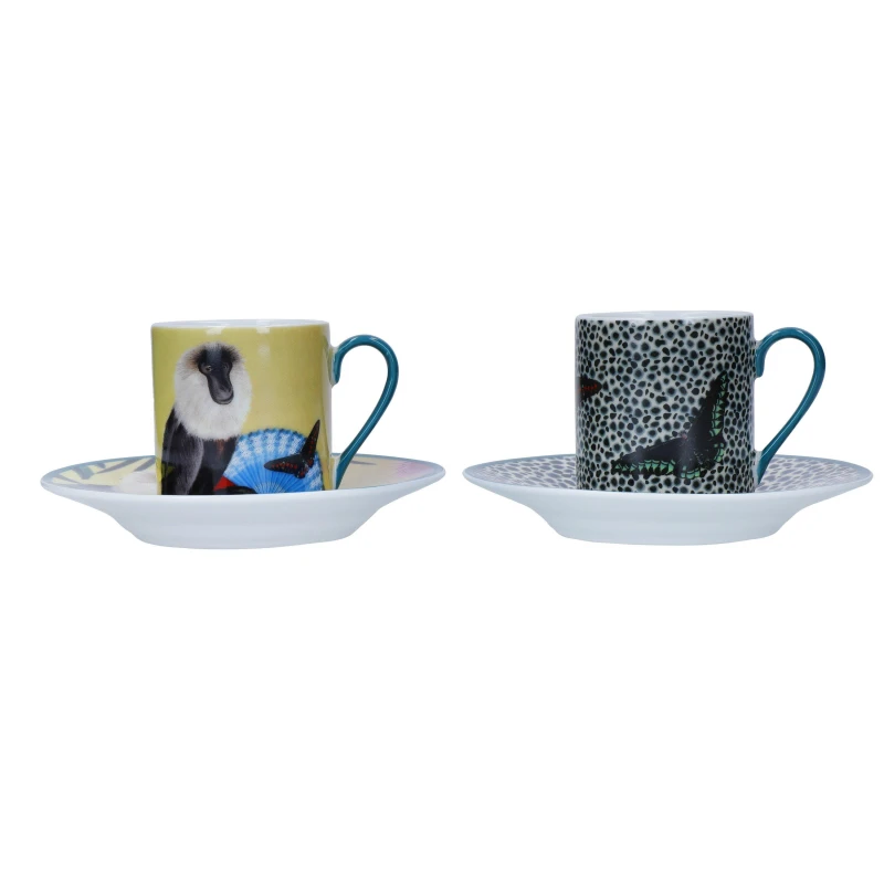 Image of Mikasa Sarah Arnett Porcelain Espresso Cups and Saucers, Set of 2, 85ml White