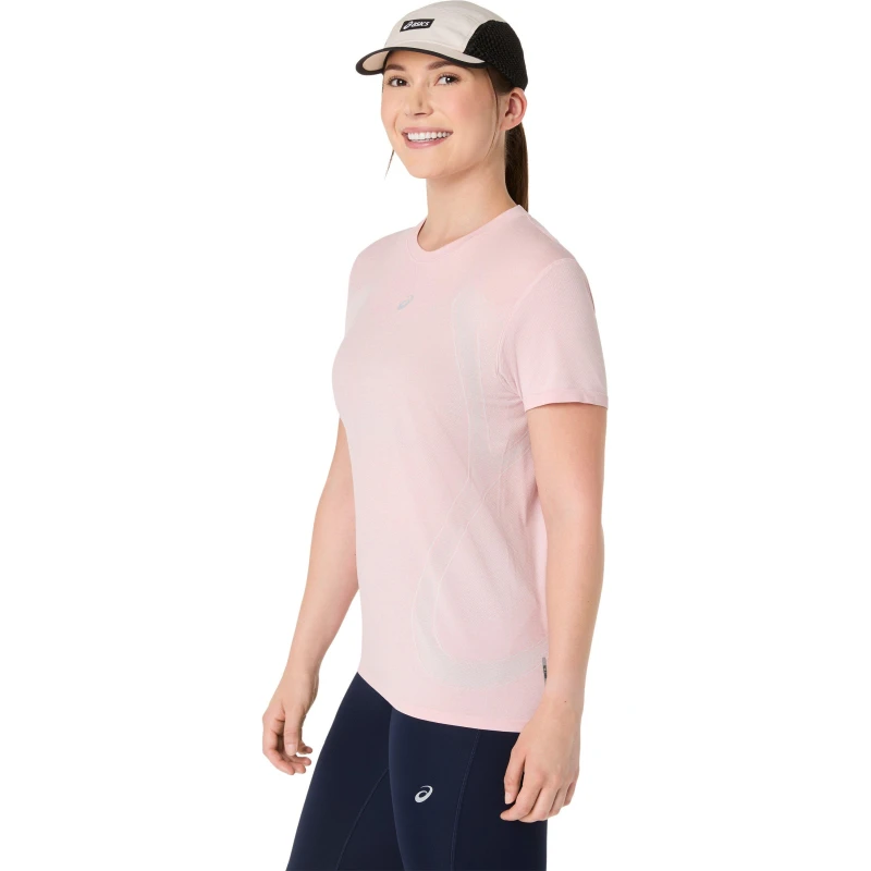 Image of Asics Womens Road Seamless Short Sleeve Performance Running Top Sun Coral female 14 (L)