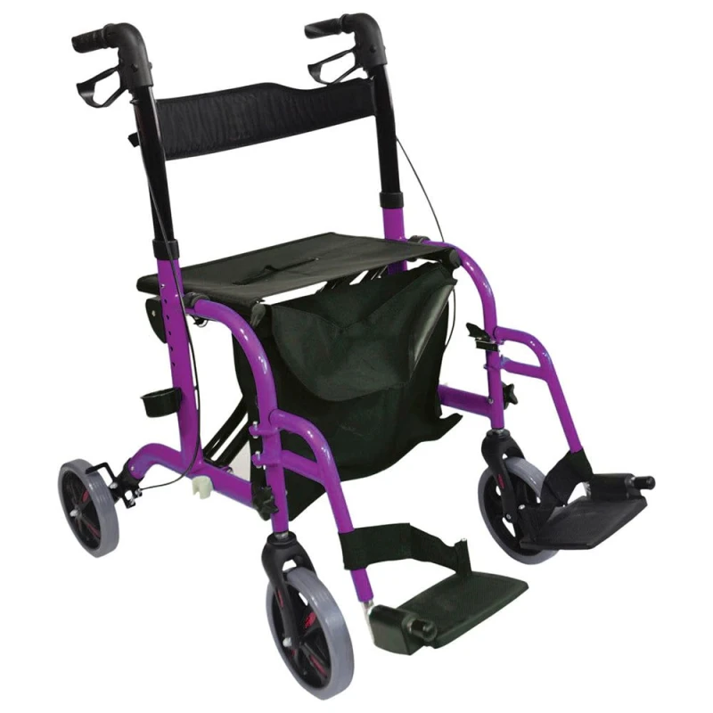 Image of Loops Purple Deluxe Aluminium Rollator and Transit Chair 2-in-1 Dual Function Walker Multi
