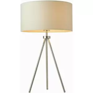 image of Modern Tripod Table Lamp Chrome & Ivory Shade Slim Metal Leg Bedside Desk Light