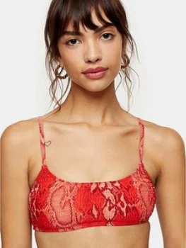 Image of Topshop Topshop Shirred Snake Print Bikini Top - Red, Size 6, Women