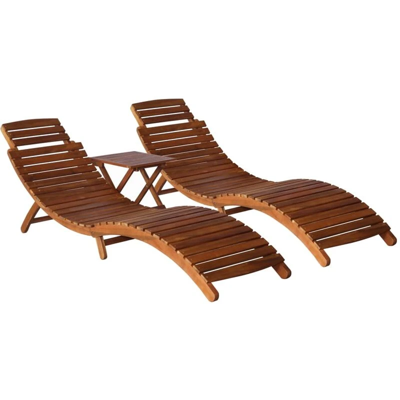 Image of VIDAXL 3 Piece Sunlounger with Tea Table Solid Acacia Wood Vidaxl 8719883820415