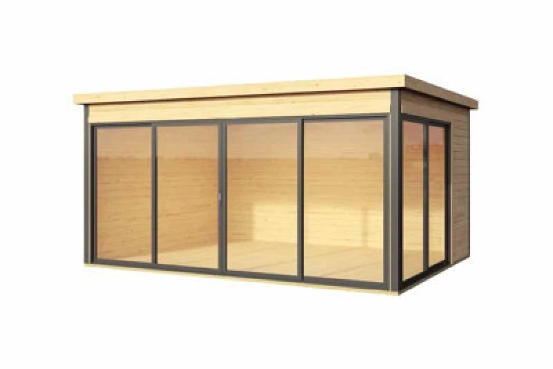 Image of Lasita Maja Domeo 4 + Domeo 4 Al Pack Iso-Log Cabin, Wooden Garden Room, Timber Summerhouse, Home Office - L437.6 X W341.5 X H239.4 Cm