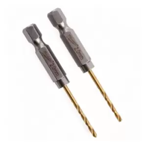 image of Milwaukee Red Hex Shockwave 2mm HSS-TIN Metal Drill Bits 2 Pieces