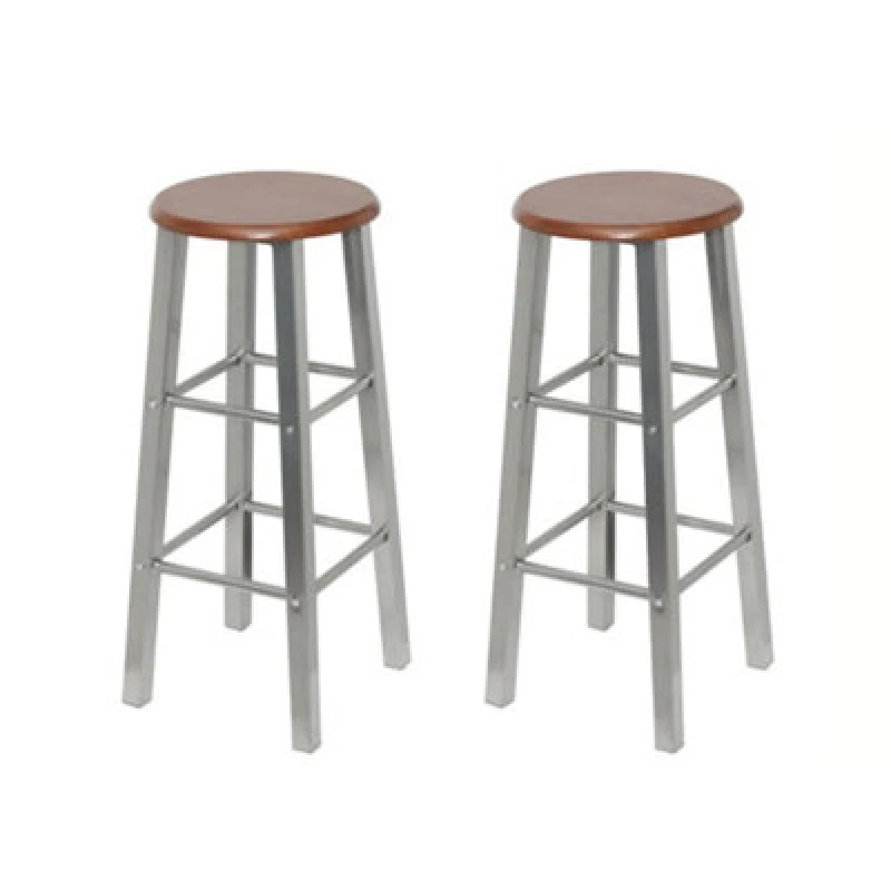 Image of vidaXL 2x Bar Stools Metal with MDF Seat Kitchen Breakfast Barstool Chair
