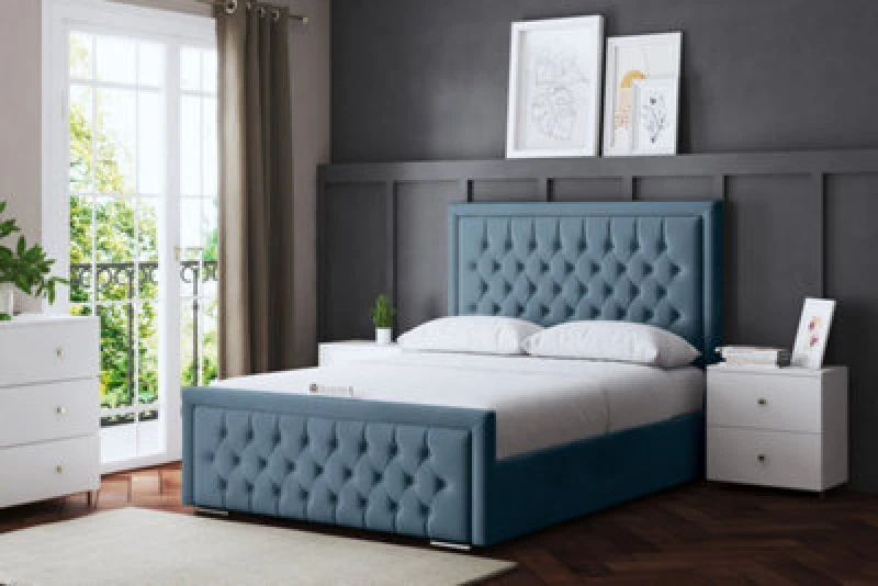 Image of DS LIVING Allegra Blue Upholstered Bed Small Single AM_HILTON_SSIN_BLU