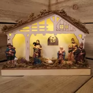 Image of Snowtime 19cm Wooden Nativity Scene with Warm White LEDs
