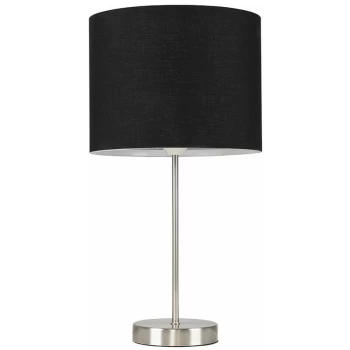 image of Brushed Chrome Table Lamp Metal With Small Drum Lampshades - Black