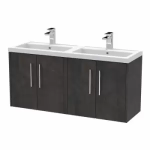 Hudson Reed Juno Wall Hung 4-Door Vanity Unit with Double Polymarble Basin 1200mm Wide - Metallic Slate