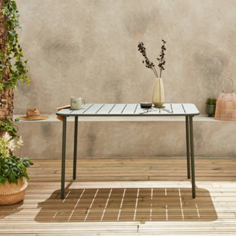 Image of Sweeek - Metal Garden Table For 4 People Khaki Green 120X70X72.5cm - Amelia