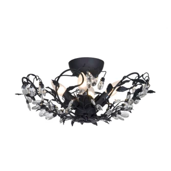 Image of Langelo 4 Light Glass & Crystal Ceiling Light Black
