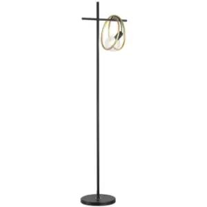 image of Luminosa Wales Double Ring Floor Lamp, E27, Matt Black, Painted Gold