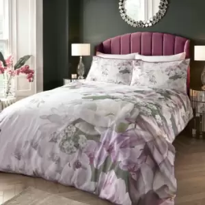 image of Lotus Floral Print 100% Cotton 200 Thread Count Duvet Cover Set, Multi, Double - Soiree