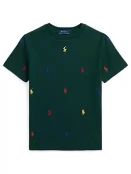 Image of Ralph Lauren Boys All Over Pony T-Shirt - Hunt Club Green, Dark Green, Size 12-14 Years=L