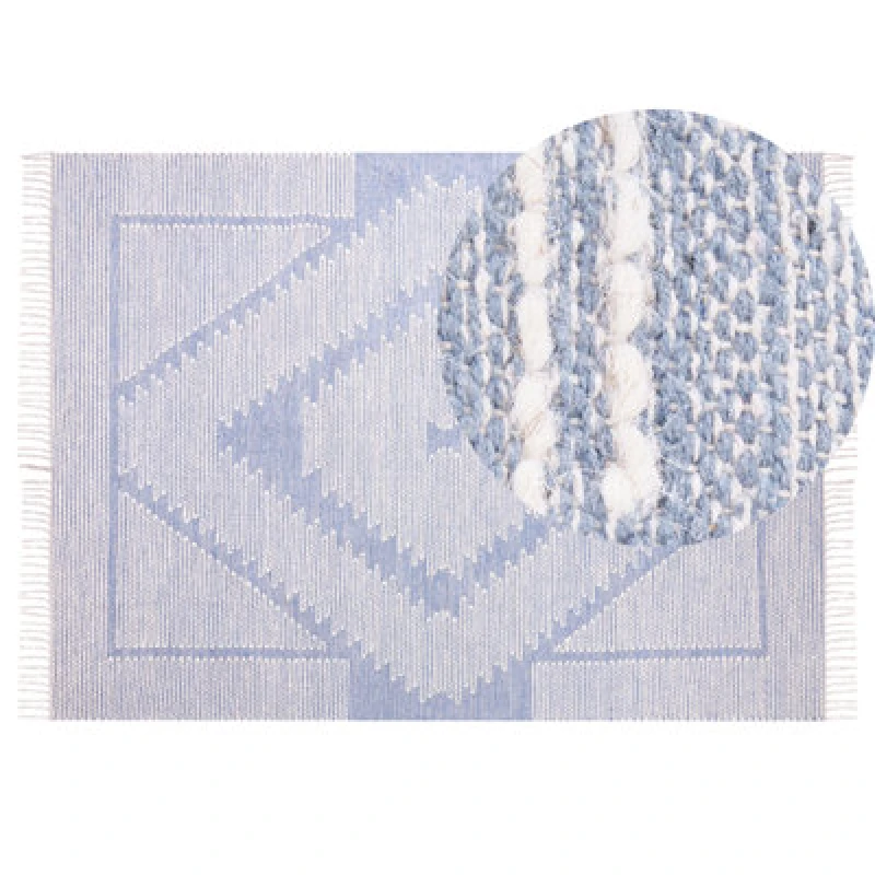 Image of Beliani Rug Ansar Blue 140 X 200 Cm Cotton