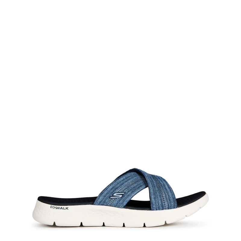 Image of Skechers Crossband Slide W Memory Foam Strap Flat Sandals Womens Navy female 3 (36)