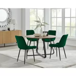 Image of Santorini Brown Round Dining Table And 4 Green Pesaro Black Leg Chairs - Green