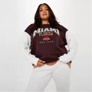 Image of I Saw It First Plus Size Miami Embroidered Slogan Detail Sweatshirt - Brown