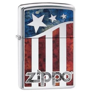 image of Zippo US Flag High Polish Chrome Regular Lighter