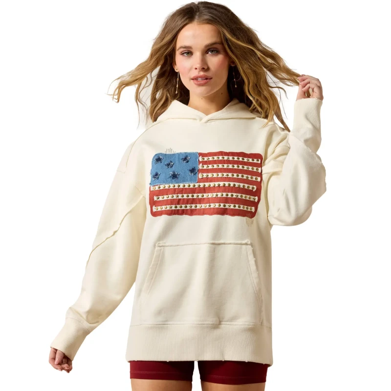 Image of Womens hooded sweatshirt Ariat Americana Blanc Female S