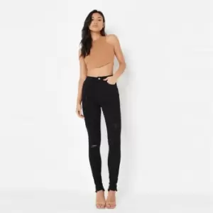 Missguided Tall Sinner Destroyed Hem Skinny Jeans - Black