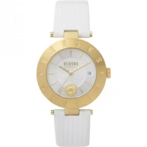 Image of Ladies Versus Logo Silver Dial On A White Leather Strap Watch