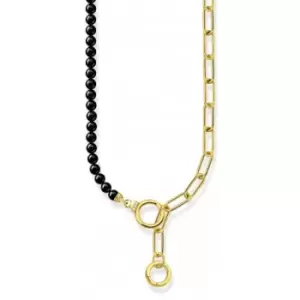 image of Sterling Silver Gold Plated Onyx Beads Zirconia Necklace KE2193-177-11-L47V