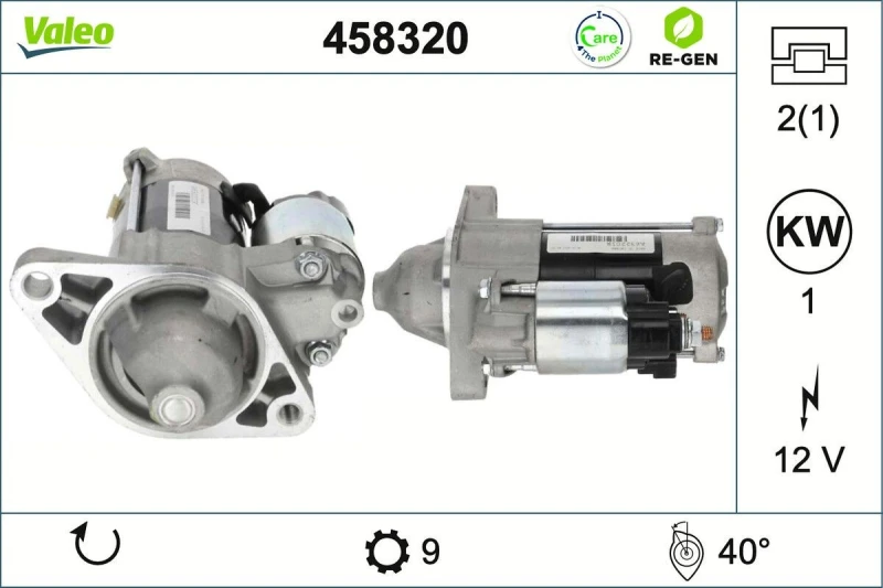 Image of VALEO 458320 Starter motor 1kW, 12V, Number of Teeth: 9 Starter (2)