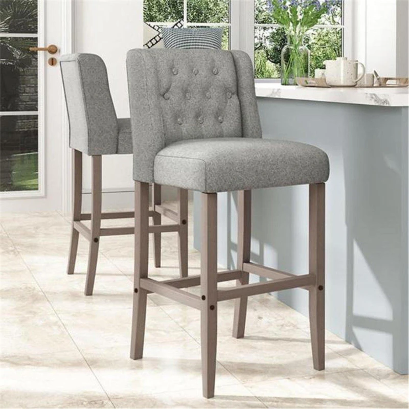 Image of Kabinet UK 2 Set Rustic Linen Tufted High Bar Stools Grey unisex One Size