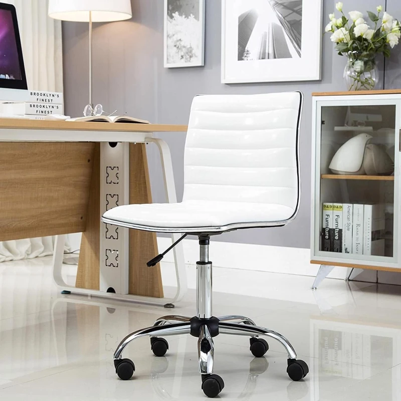 Image of FWStyle FWStyle White Faux Leather Low Back Designer Office Chair White One Size Unisex 5056413134110