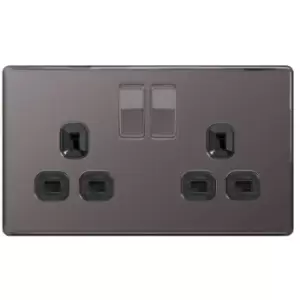 Image of BG Black Nickel 13A 2 Gang Double Pole Switched Socket - Black