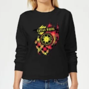 Image of Captain Marvel Tartan Patch Womens Sweatshirt - Black