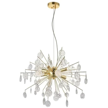 Image of Endon Directory Lighting - Endon Calla - 8 Light Ceiling Pendant Gold Effect Plate & Clear Glass, E14