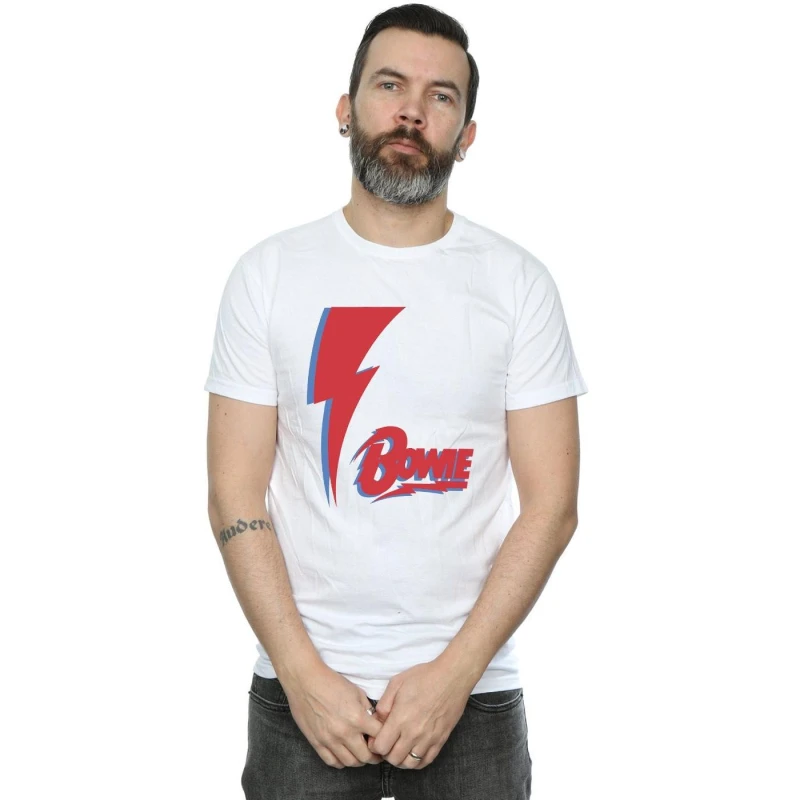 Image of David Bowie David Bowie Men Red Bolt T-Shirt in White Size: Small White S Male 5057972007020