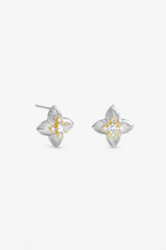 Image of Jon Richard Womens Two Tone Cubic Zirconia Clover Stud Earrings Multicolor Female One Size