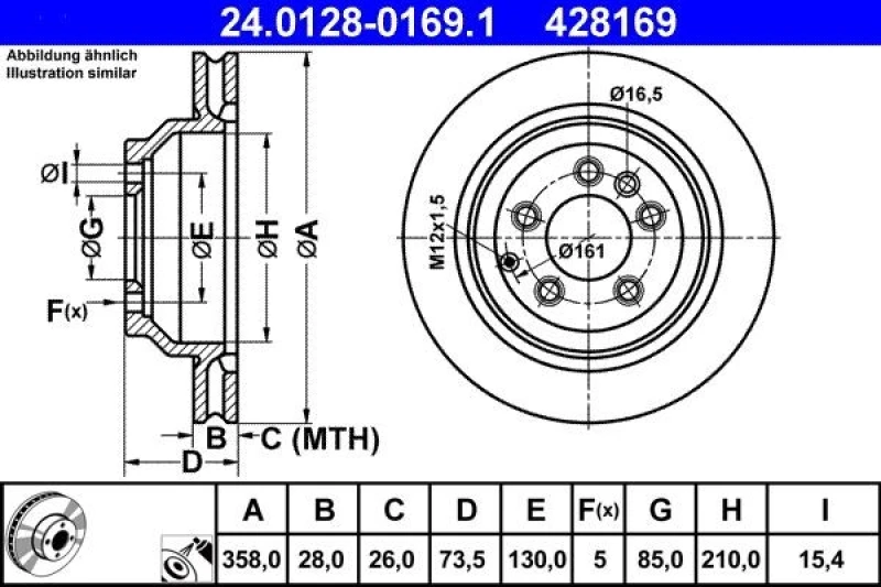 Image of ATE 24.0128-0169.1 Brake disc Vented, Coated, Alloyed/High-carbon Brake Disc (82)