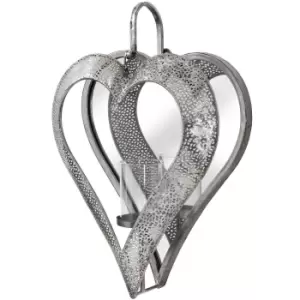 image of Antique Silver Heart Mirrored Tealight Holder in Large